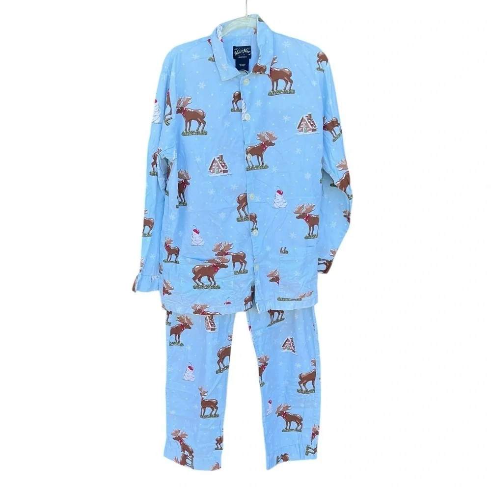 Y2K Nick & Nora Chocolate Moose Whipped Cream Cotton Pajama Set HTF Blue Tag Med